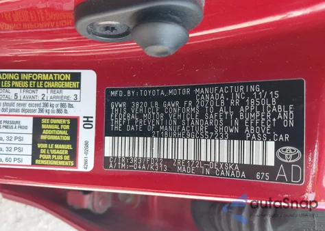 2016 Toyota Corolla S Plus z USA, uszkodzony, nr VIN 2T1BURHE9GC557233